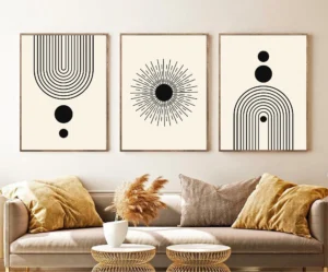 Black boho sun and rainbow minimal digital art print for room decor