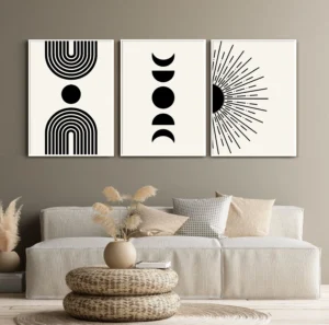 Black boho minimal digital art print for room decor