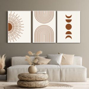 Brown and white boho minimal digital art print for room decor