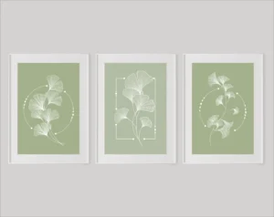 Sage green and white minimal botanical digital art print for room decor