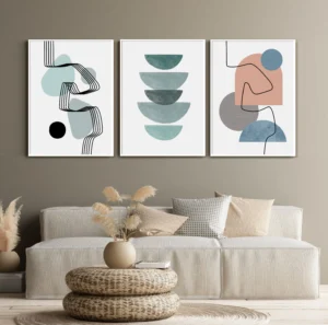 beige blue and black minimal abstract digital art print for room decor