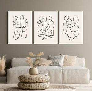 modern abstract minimal line art Set of three prints