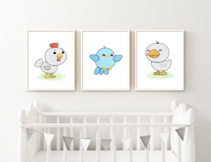three cute little birds digital art print for kids room decor