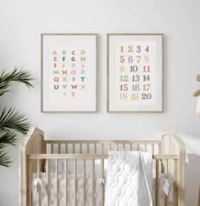 Alphabet and numbers digital art print for kids room decor set of two
