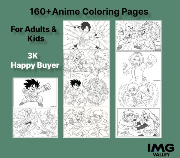 160 Anime Coloring Pages bundle