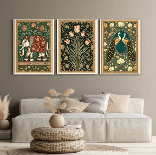 Pichwai Art Prints Set: Lotus, Peacock, Elephant (Digital Download)