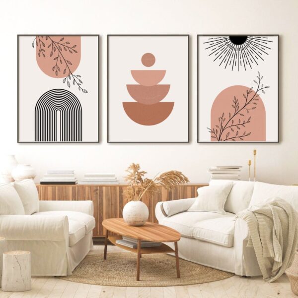 Beige and Black Boho Art Print Set of 3