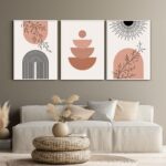 Beige and Black Boho Art Print Set of 3