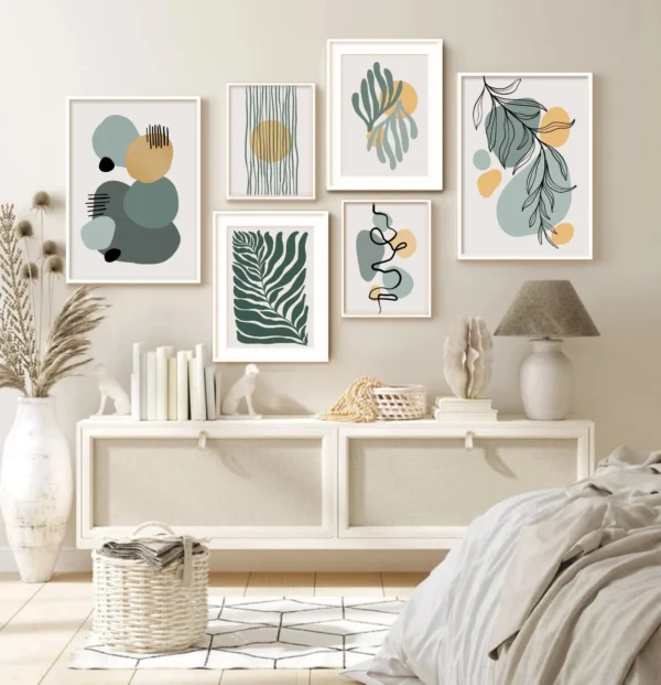 Blue and Yellow Boho Minimal Wall Art Print