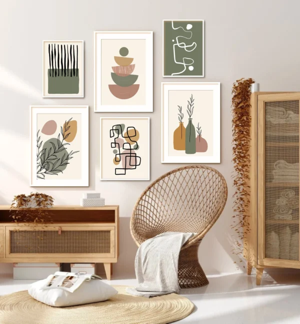 Sage Green Boho Minimal Wall Art Print