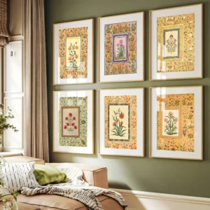 Mughal Floral Miniature Painting Set: Vintage Art (Digital Download)