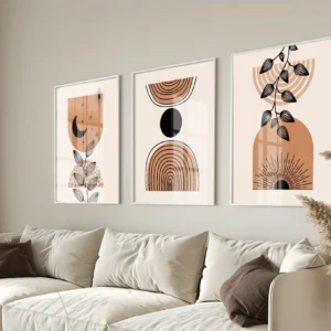 Beige and Black Boho Minimal Wall Art Print set of 3